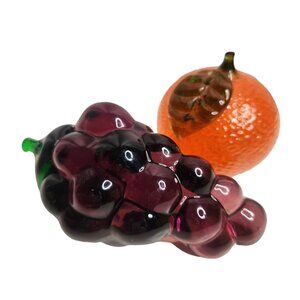 Vintage Estate Mid Century Art Glass Fruits Orange & Grapes
